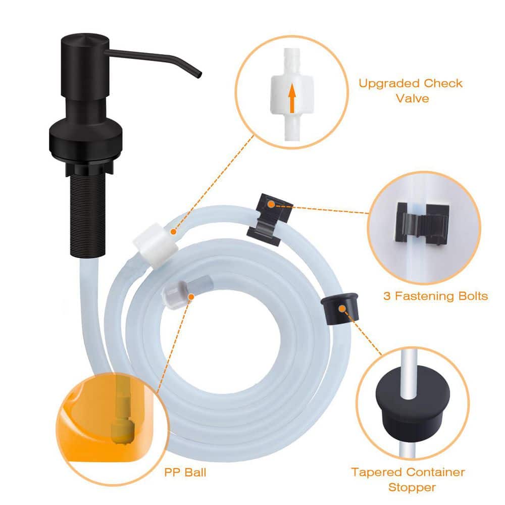 Wudkey Black Stainless Steel Sink Soap Dispenser for Kitchen Sink with 47 in. Extension Tube Kit, No Need to Fill Little Bottle (3)