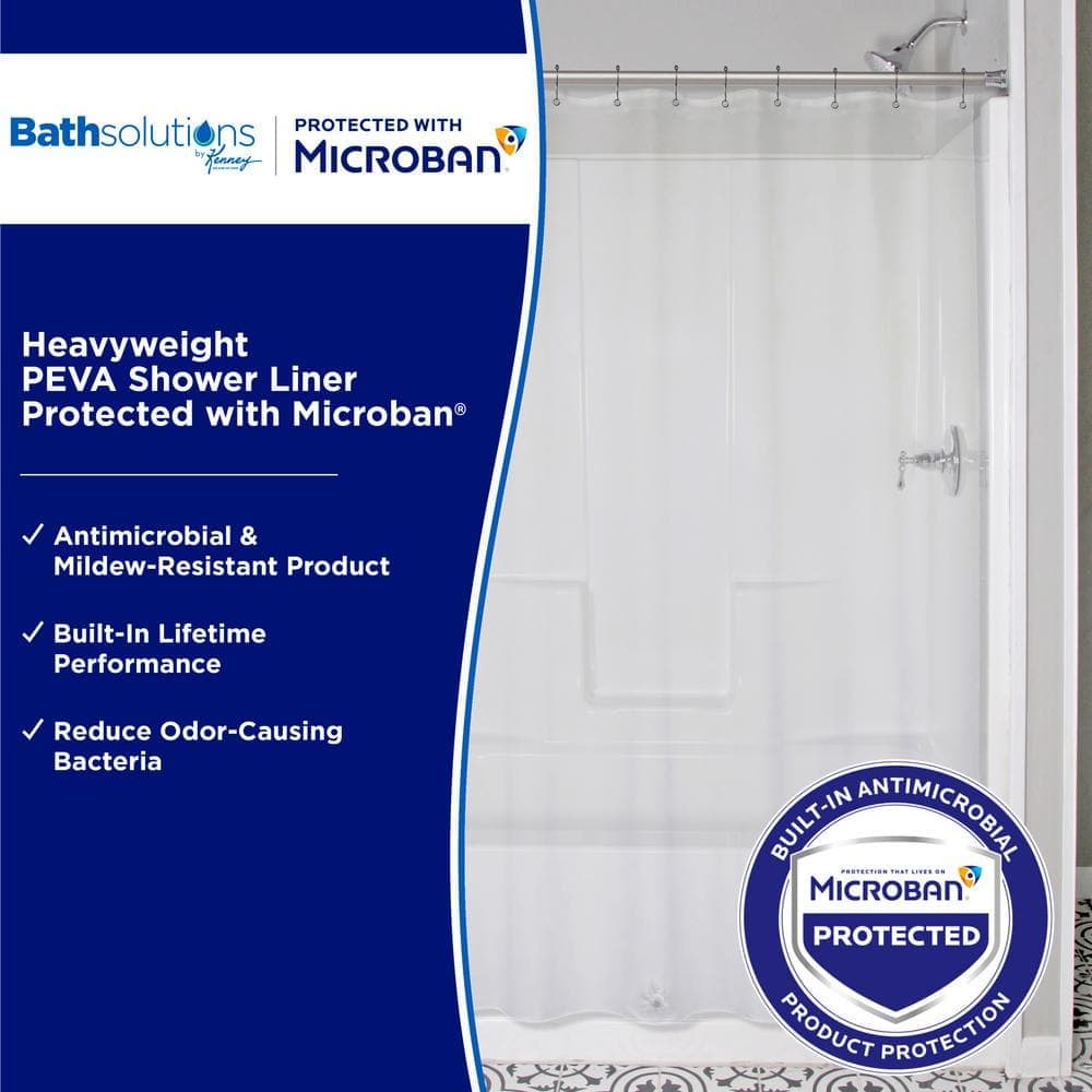 Kenney 70 in. W x 72 in. H Microban Protected Heavyweight PEVA Shower Curtain Liner in Clear (2)