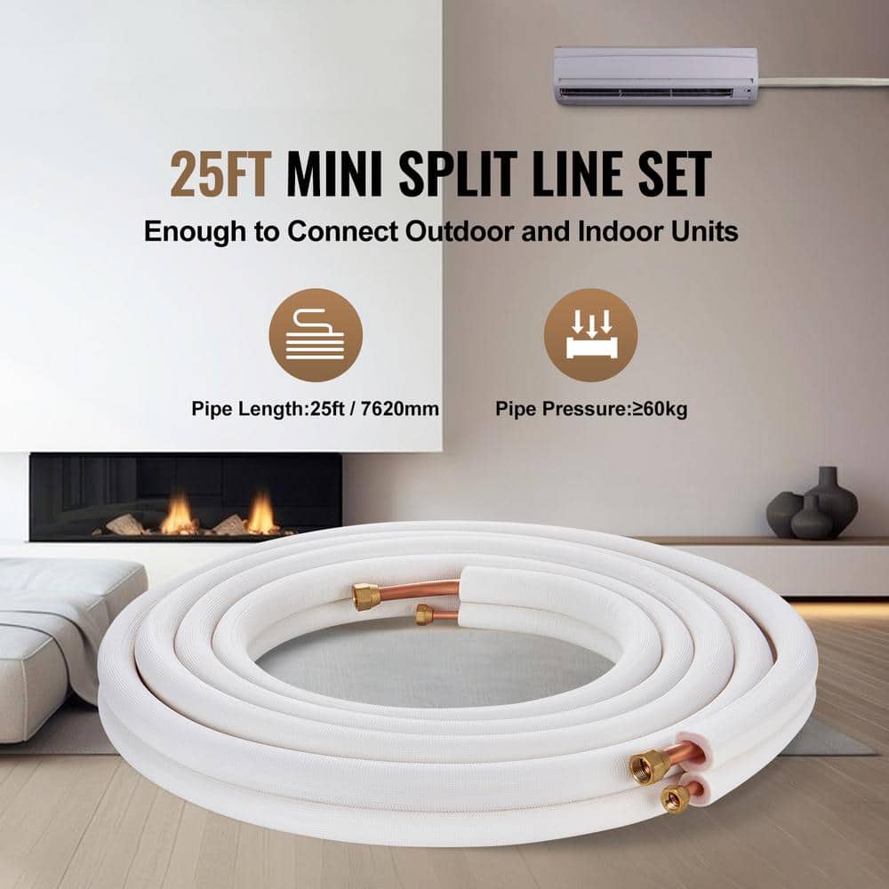 SKYSHALO 25 ft. Mini Split Line Set, Copper Pipes Tubing and Triple-Layer Insulation, for Mini Split Air Conditioning Refrigerant (2)