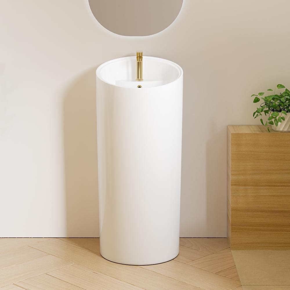 Eridanus Reno 18 in. W x 38 in. D Round Free Standing Pedestal Sink in Crisp White with Faucet Hole and Overflow (3)