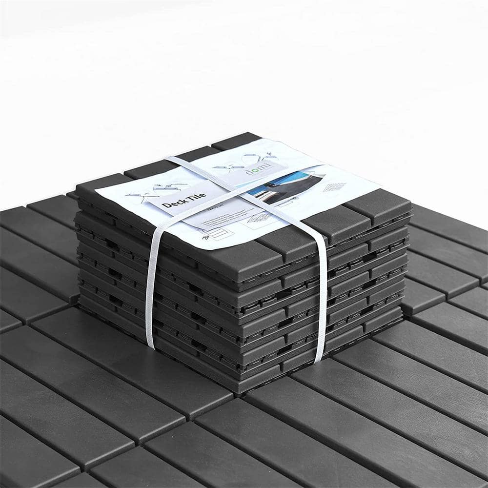 Siavonce Patio Interlocking Deck Tiles, 12"x12" Square Composite Decking Tiles, Four Slat Plastic Outdoor Flooring Tile, Gray