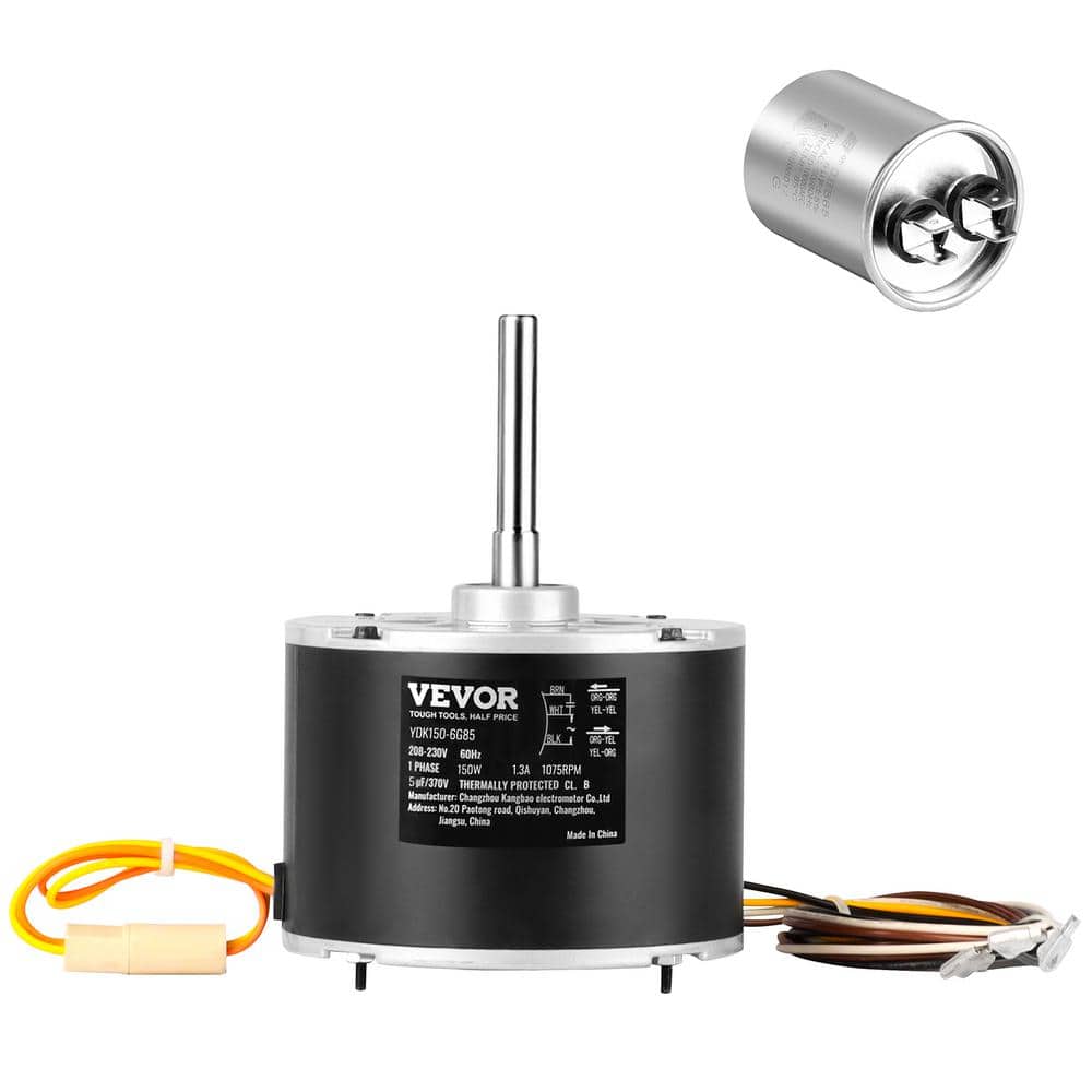 VEVOR Condenser Fan Motor 1/4 HP 1100 RPM Reversible Rotating 208V-230V Condenser Motor 180W Explosion-proof CBB65 5F