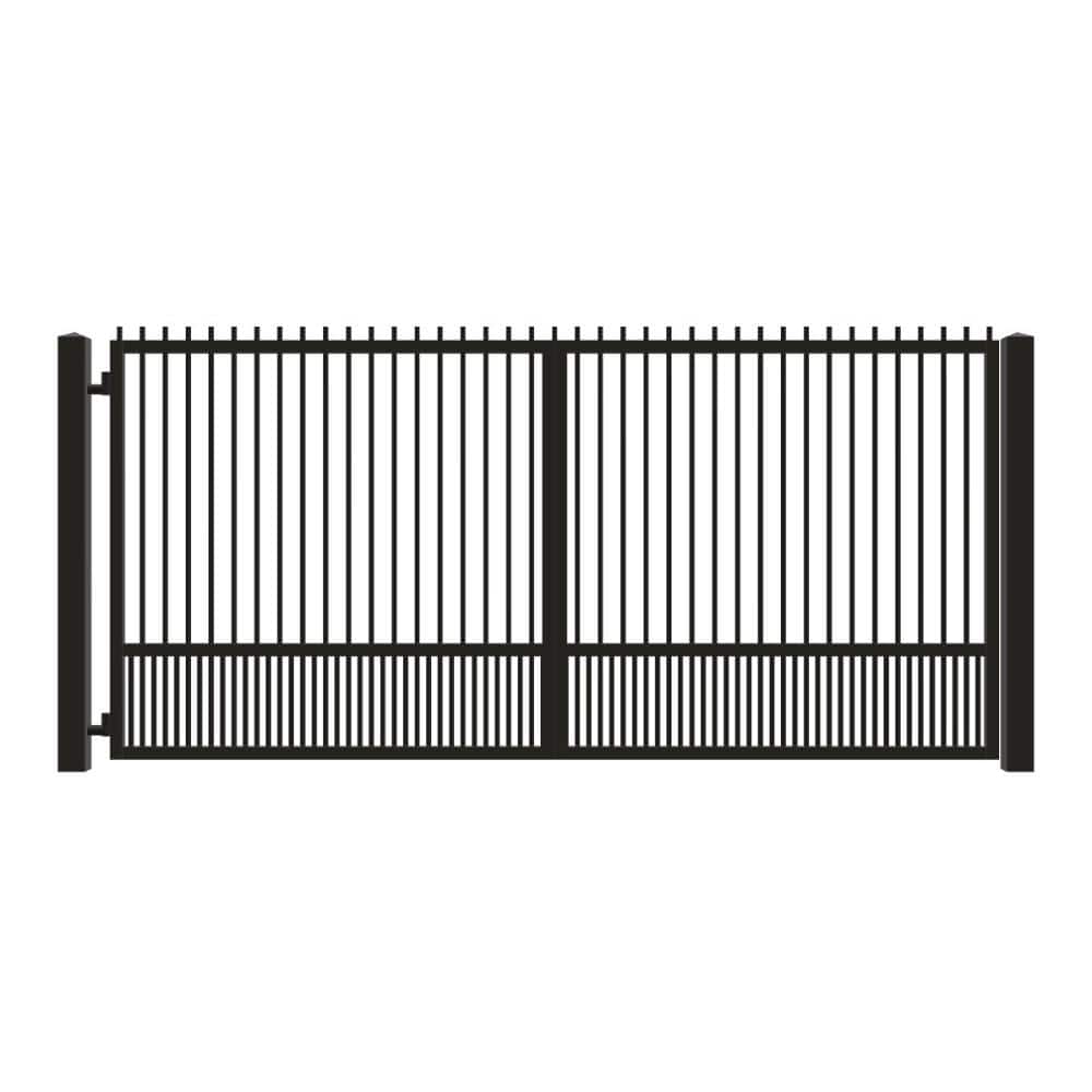 Unbranded Driveway Gate — Swing, Side, Finials, Puppy, Black — 160"W x 72"H (1)