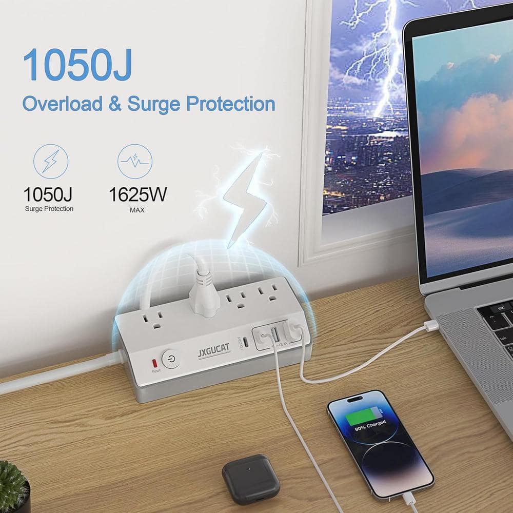 Ahfiwaso 10' Desk Clamp Surge Protector Power Strip, PD20W Fast Charging Station with 4 AC Outlets and 4 USB Ports(2 USB-C) White (3)