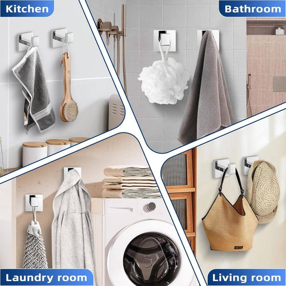Wudkey Modern Square Wall Mounted Hooks, Bathroom Towel Hooks Chrome polished, Heavy Duty Stainless Steel Hook (3)