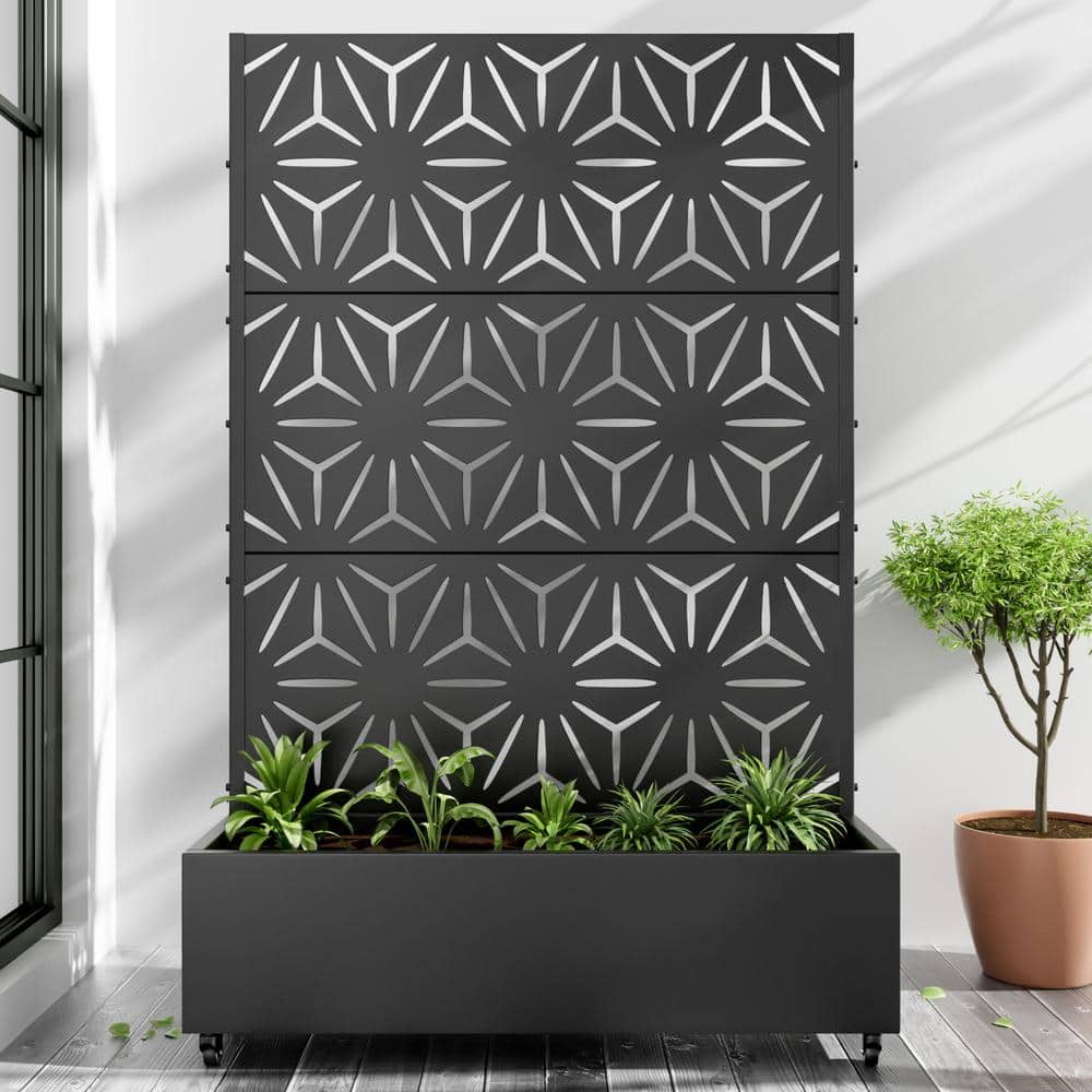 Dovelina Large 47 in. x 72 in. Black Metal Raised Garden Bed Planter Box with Trellis and Caster (1)
