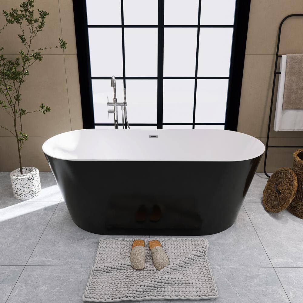 Unbranded 59 in. x 30 in. Acrylic Freestanding Soaking Bathtub with Center Drain in Black (2)