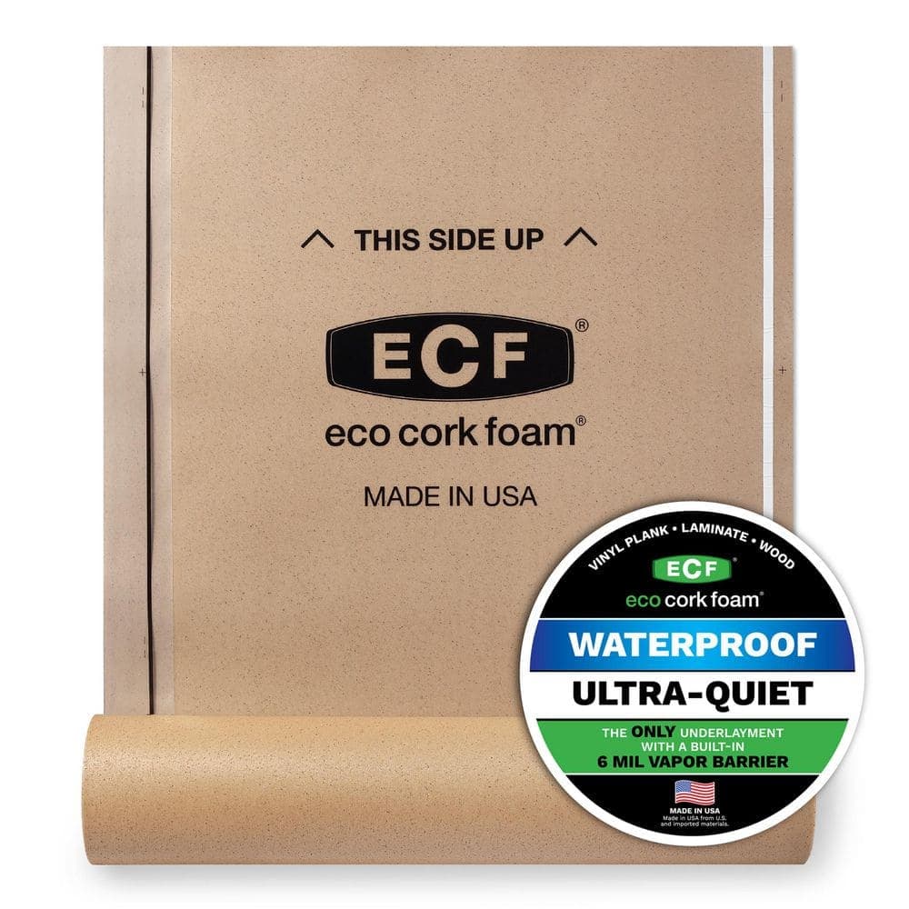 Eco Cork Foam 75 sq. ft. 3 ft. x 25 ft. x 3.2 mm Waterproof Premium Plus 10-in-1 Underlayment - Vinyl Plank, Laminate, Engineered Wood (2)