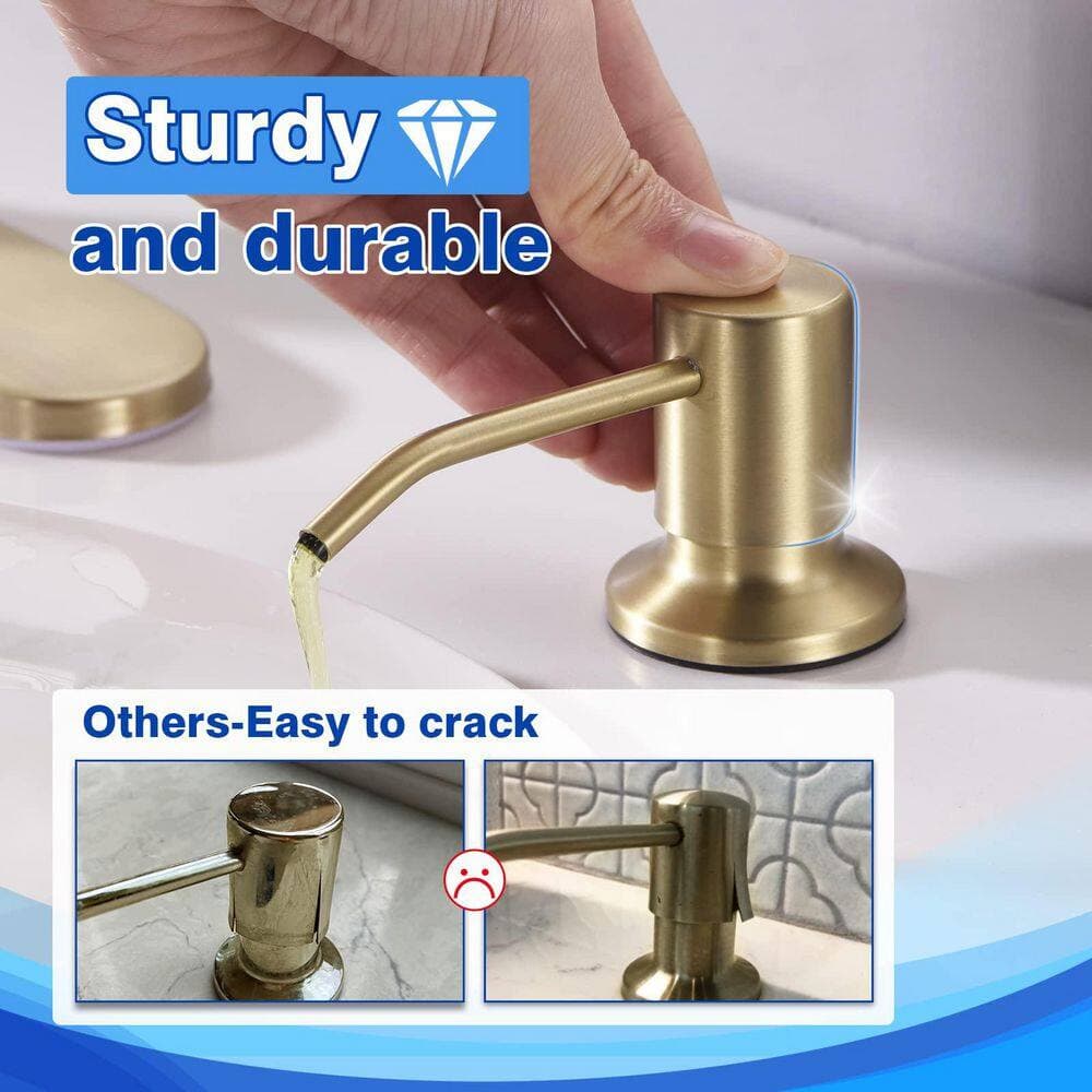 Wudkey Soap Dispenser for Kitchen Sink, Brushed Gold Built in Countertop Dispenser, Long Spout Design with Gold Pump (3)
