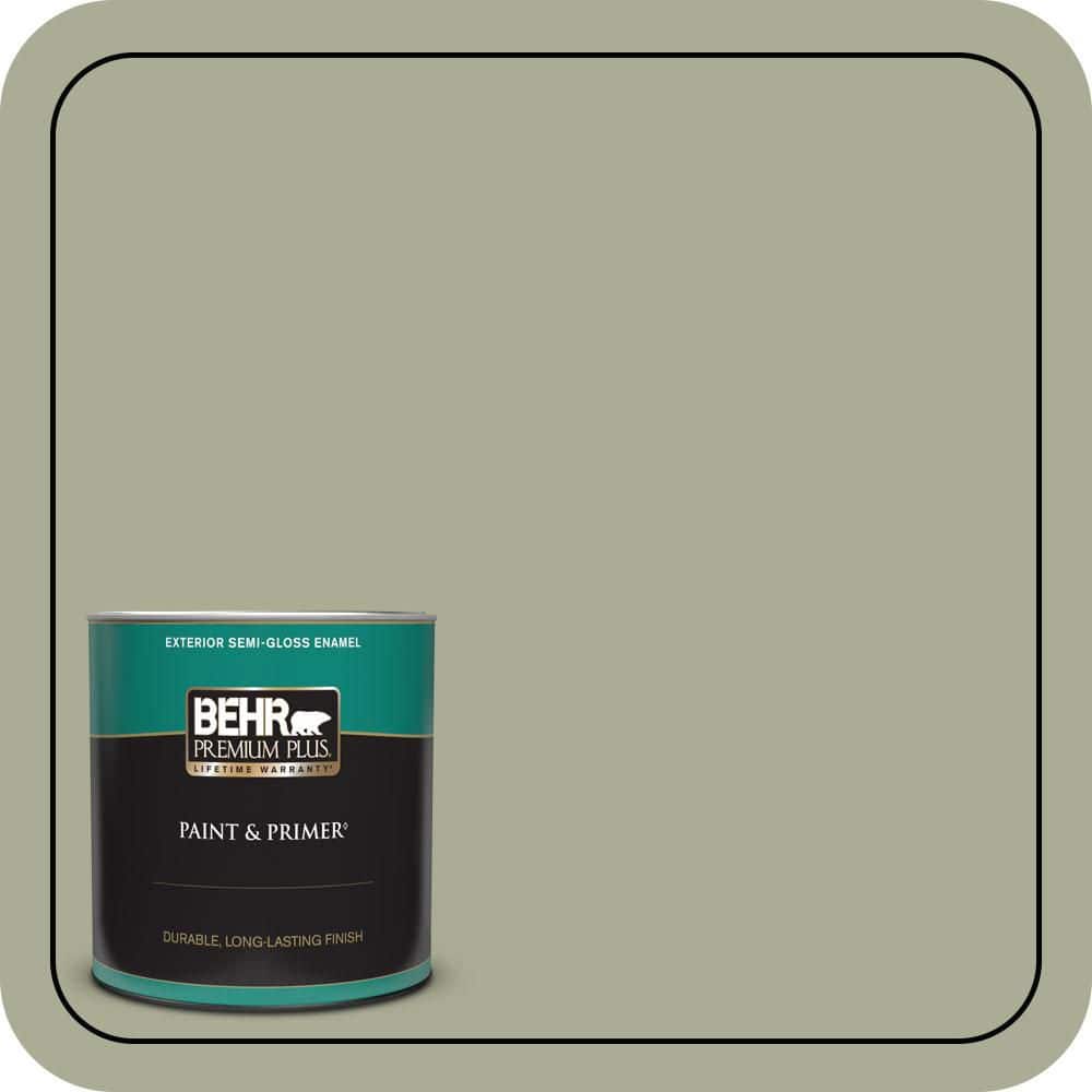 BEHR PREMIUM PLUS 1 qt. #S380-4 Bay Water Semi-Gloss Enamel Exterior Paint & Primer