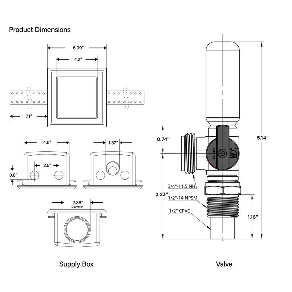PLUMBFLEX 1/2 in. CPVC Brass Valve Fittings, White ABS Plastic Washing Machine Double Interlocking Outlet Box with Hammer Arrester (3)