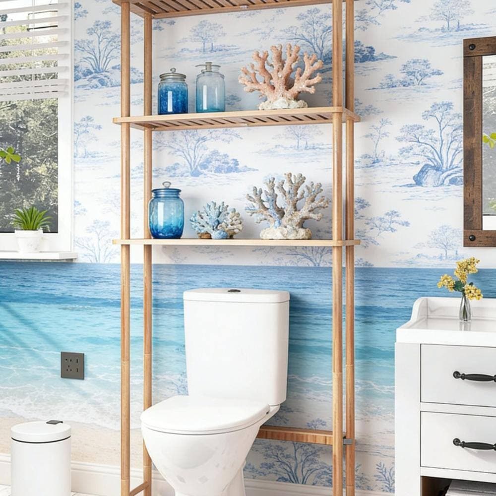 Whatseaso 25 in. W x 70 in. H x 10 in. D Natural Over The Toilet Storage with 3 Shelves (2)