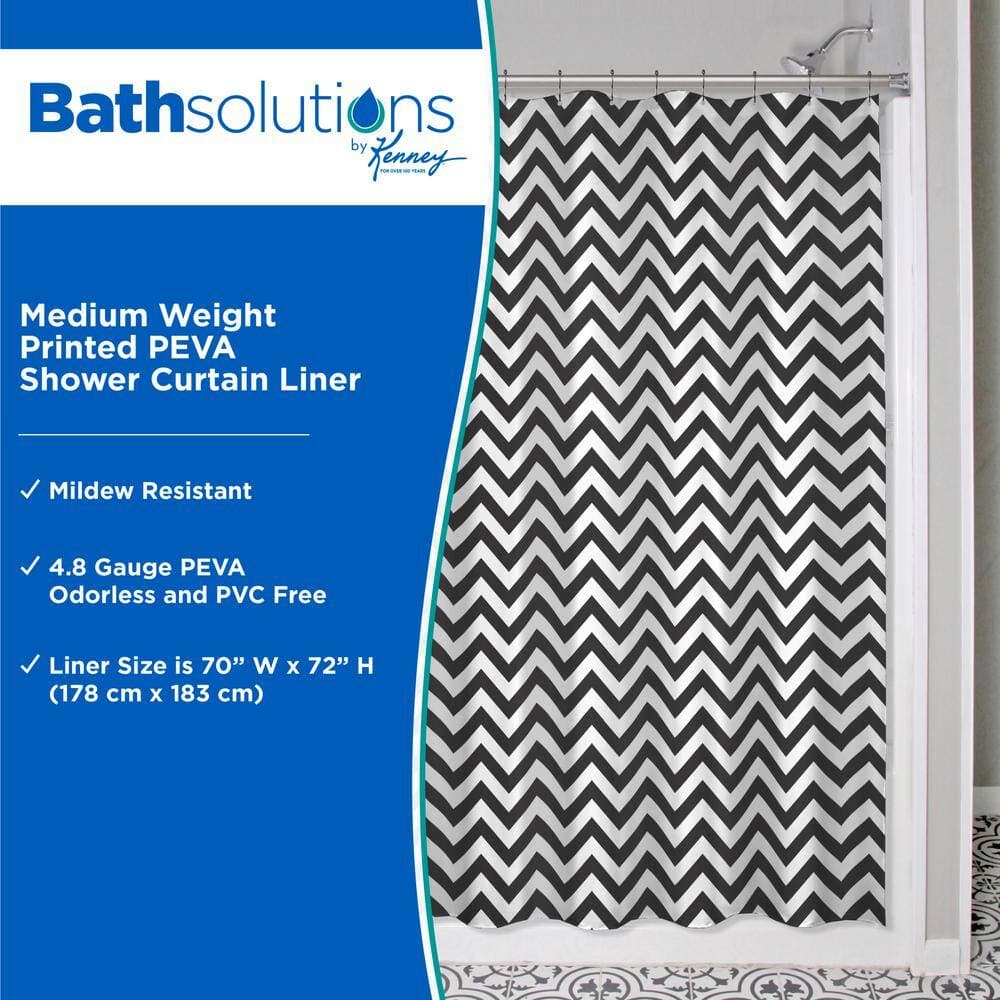 Kenney 70 in. W x 72 in. H Medium Weight Decorative Printed PEVA Shower Curtain Liner in Multi-Color Step Up Chevron Pattern (2)