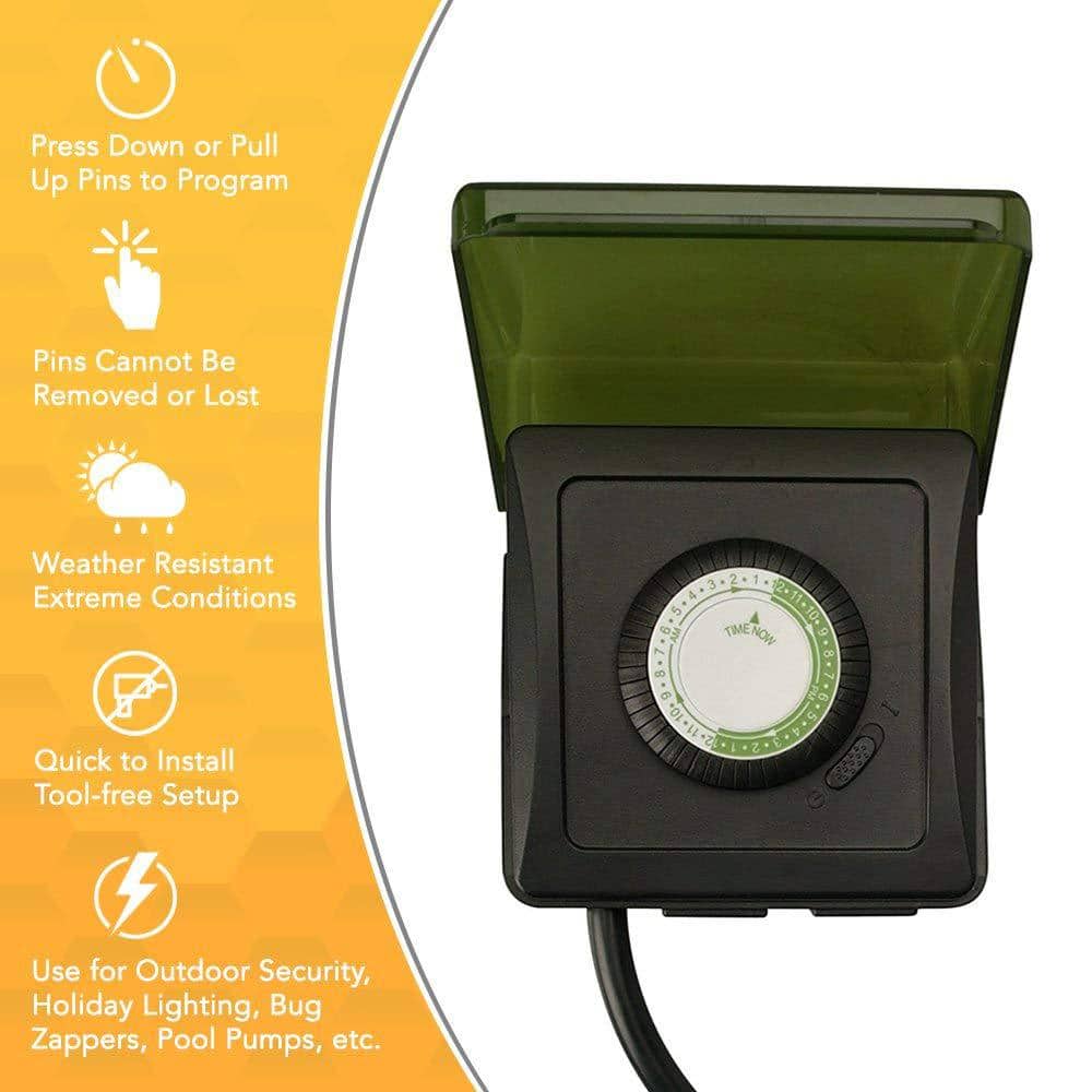 Woods 15-Amp 24-Hour Outdoor Plug-In Heavy-Duty Dual-Outlet Mechanical Timer, Black (2)