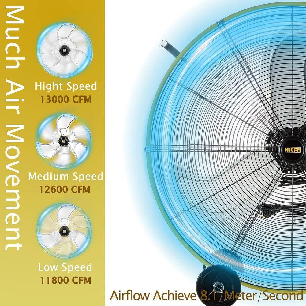 MELEZOOM 30 in. 13000 CFM Heavy-Duty High Velocity Barrel Floor Drum Fan with Powerful 1/3 HP Motor in Yellow (3)