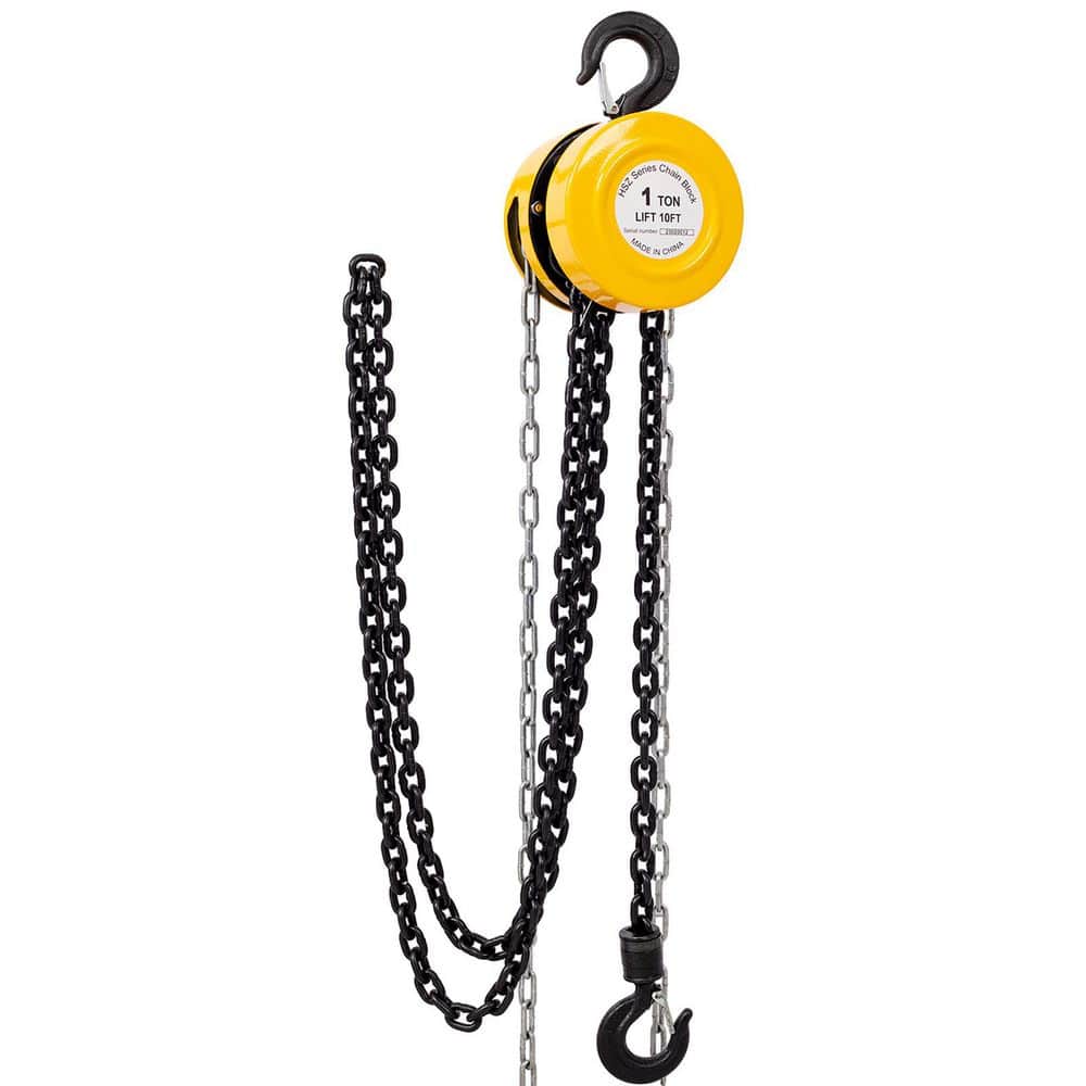 maocao hoom Chain Hoist 2200 lbs. 1 T Capacity 10 ft. with 2 Heavy Duty Hooks, Manual Chain Hoist Steel Construction, Yellow (3)