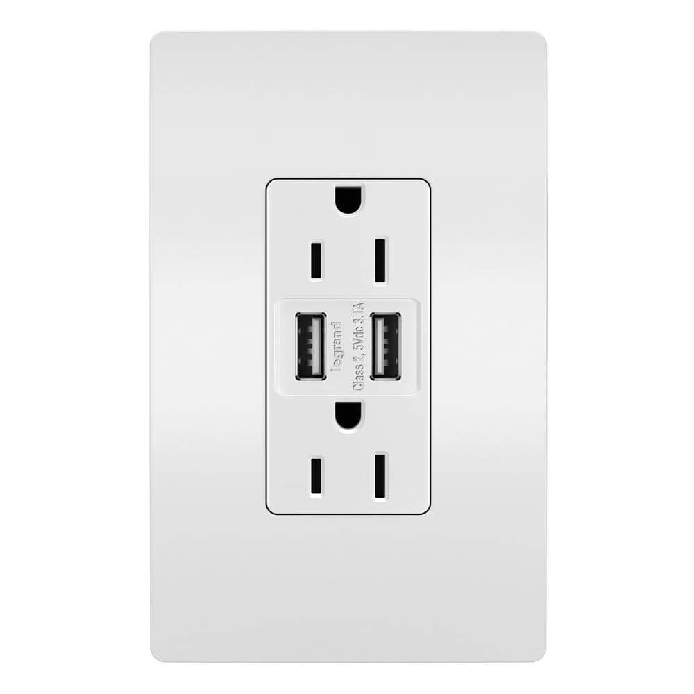 Legrand radiant 15 Amp 125-Volt Duplex Outlet with 3.1 Amp USB with Wall Plate, White (1)