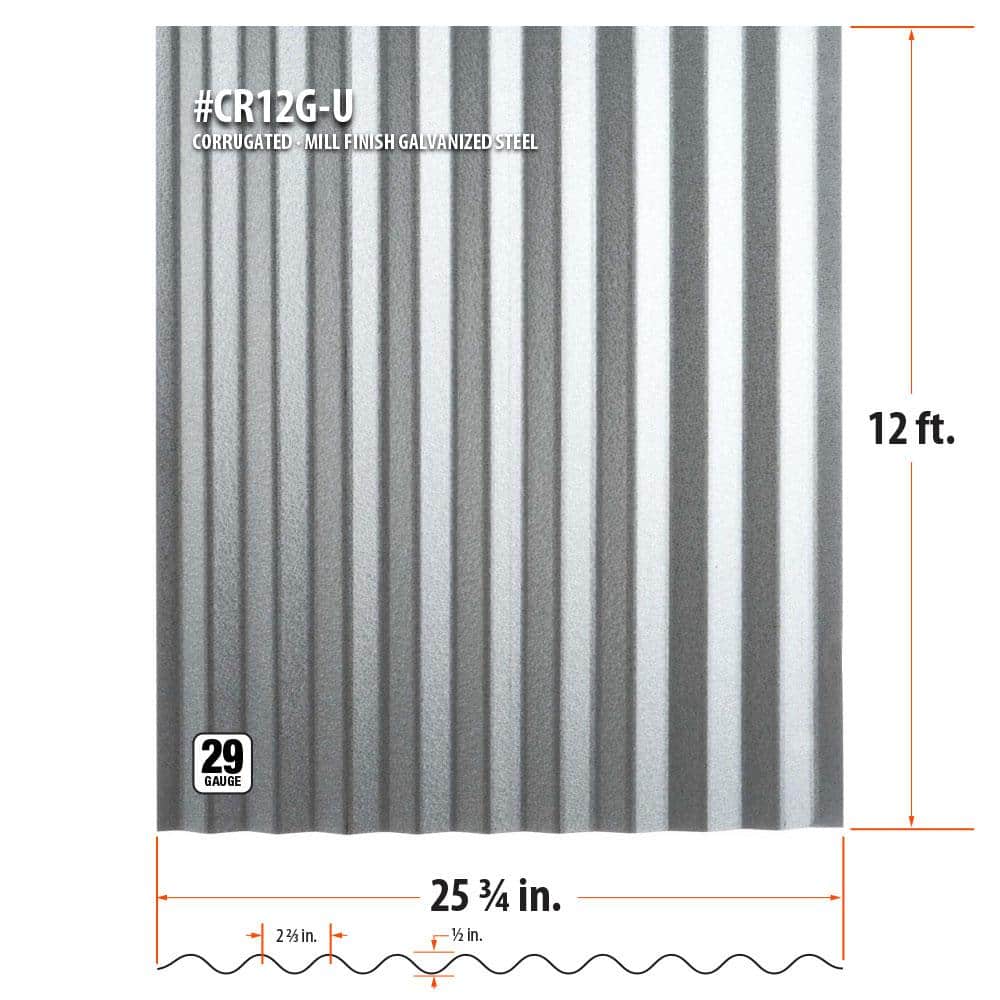 Gibraltar Building Products 12 ft. Corrugated Galvanized Steel 29-Gauge Roof Panel (4)