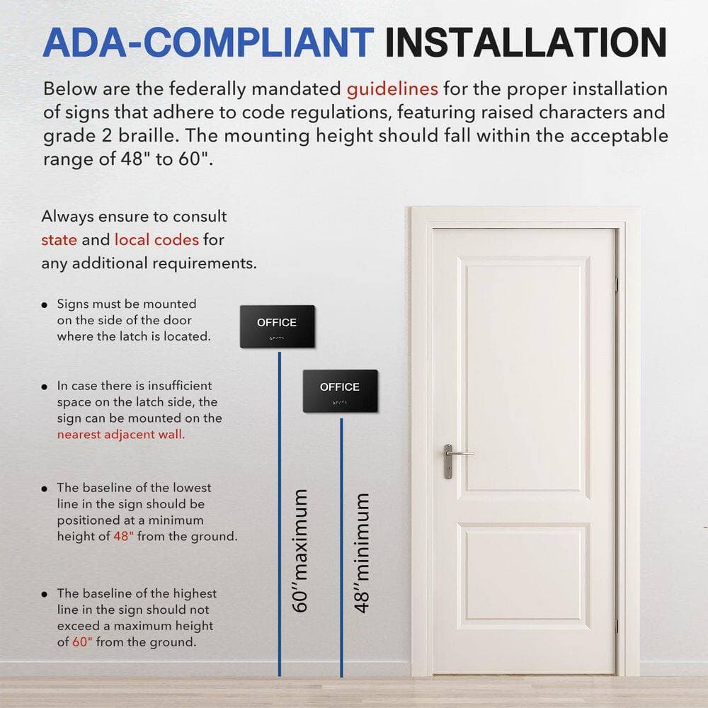 LAIFUCAM Matte Black Aluminum Finish ADA Compliant Raised Text Braille Restroom Door Sign Easy Install for Office (2)