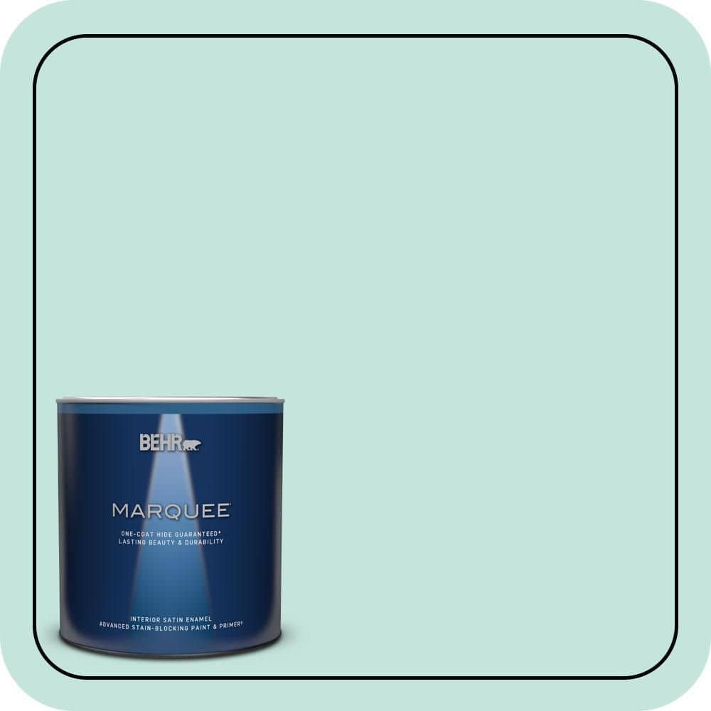 BEHR MARQUEE 1 qt. #MQ3-19 Misty Isle One-Coat Hide Satin Enamel Interior Paint & Primer