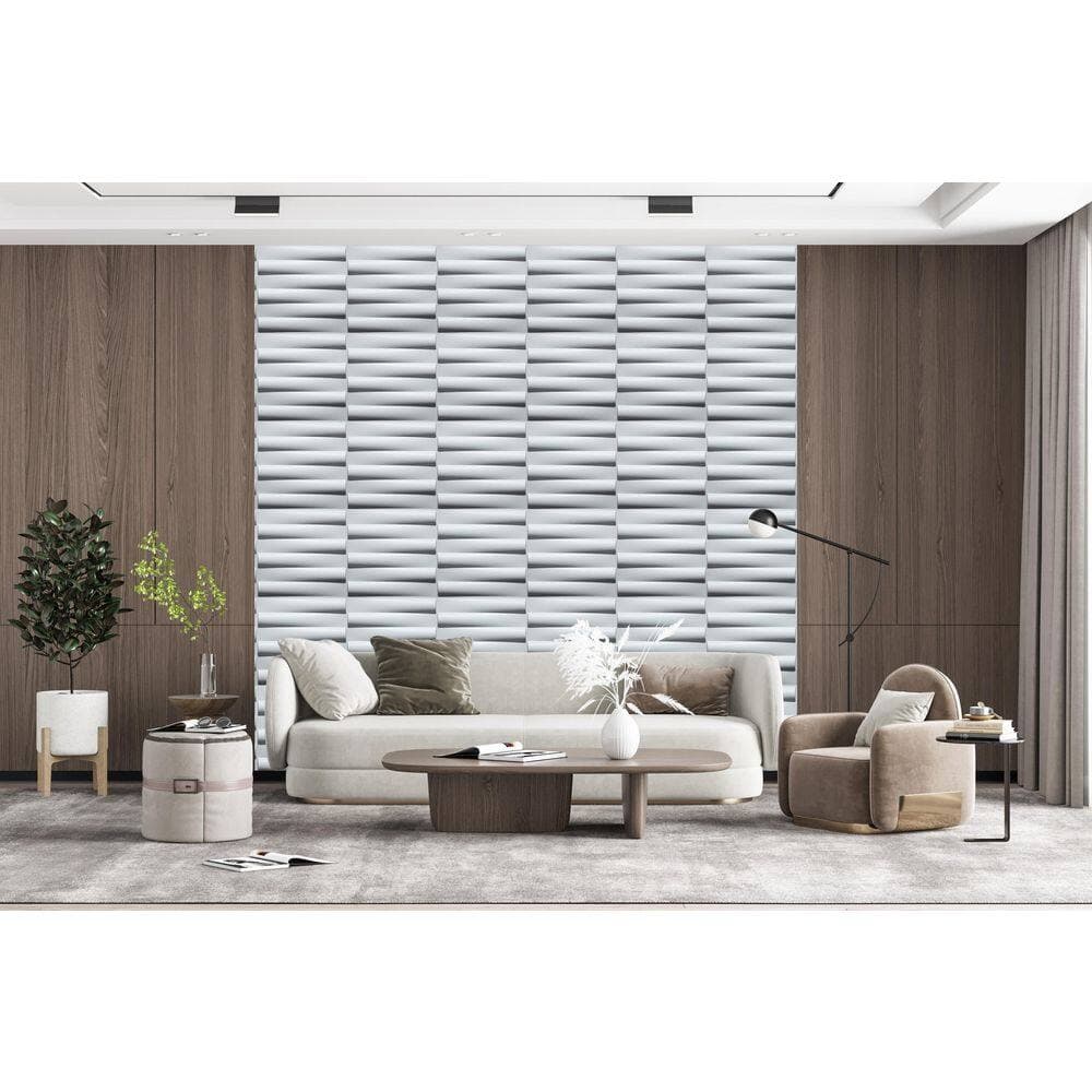Dundee Deco Falkirk Ross 2/25 in. x 19.7 in. x 19.7 in. White PVC Stripes 3D Decorative Wall Panel 5-Pack (2)