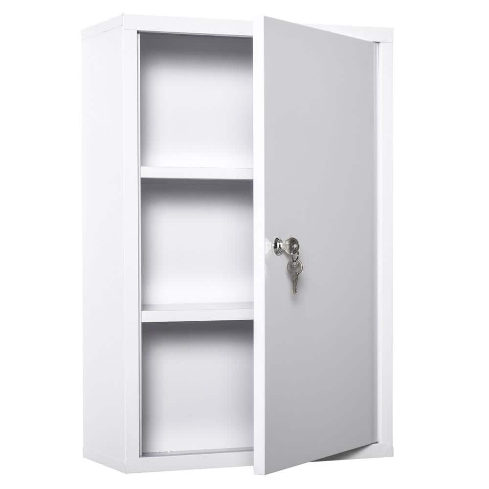 WELLFOR 15.75 in. W x 7 in. D x 23.5 in. H Lockable Bathroom Storage Wall Cabinet in White with 2 Keys (1)