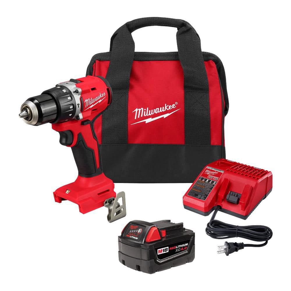 Milwaukee M18 18V Lithium-Ion Brushless Cordless 1/2 in. Compact Hammer Drill/Driver Kit (1)