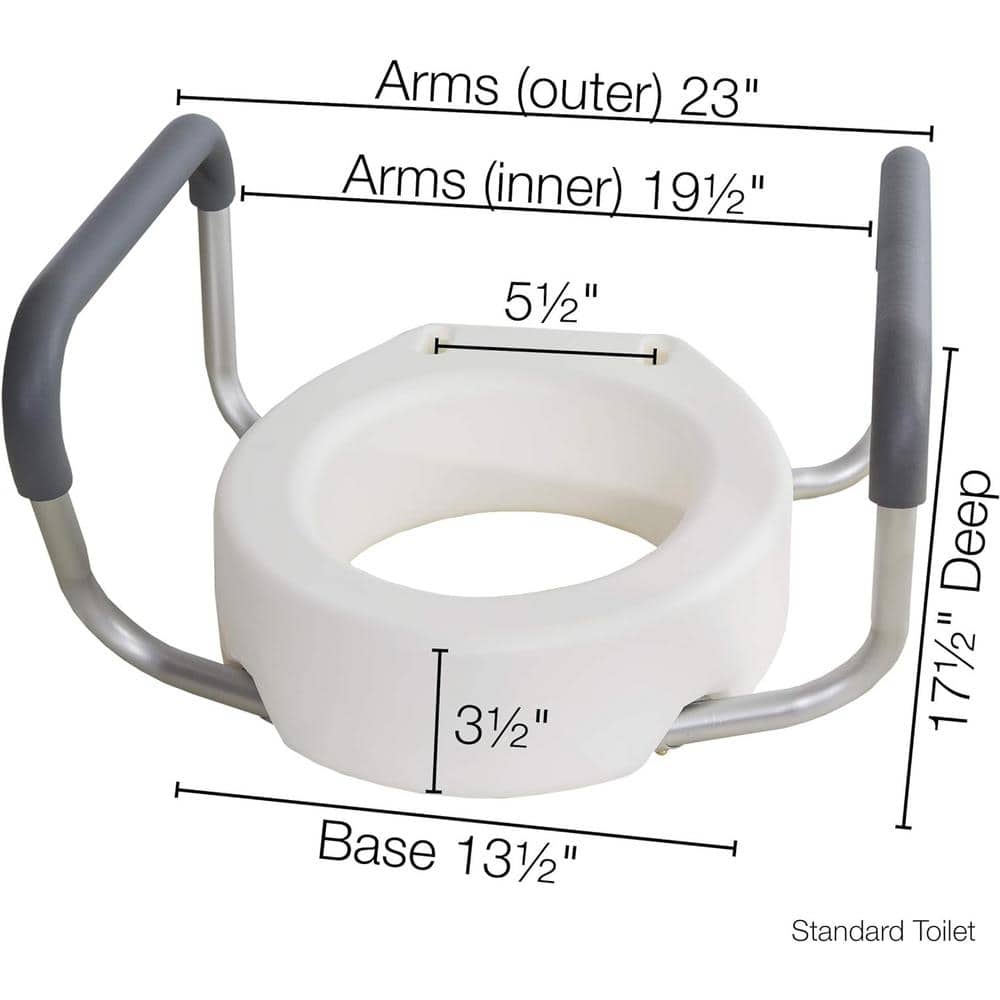 Adrinfly 14 in. x 19.5 in. Rounded Padded Aluminum Arms Elevated Toilet Seat in White (3)
