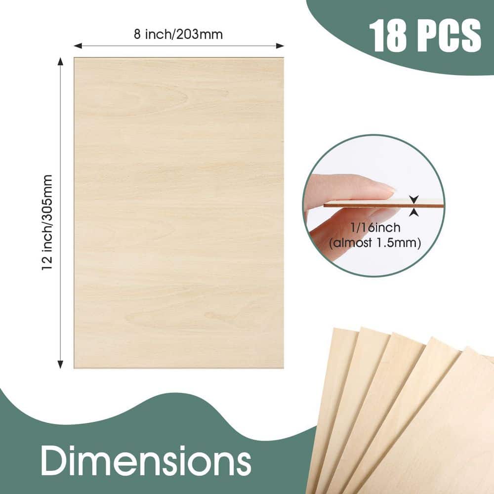Afoxsos 1/16 in. x 8 in. x 12 in. Basswood Plywood Project Panel 18-Pack for DIY Crafts, Laser Cutting, and Wood Burning (3)
