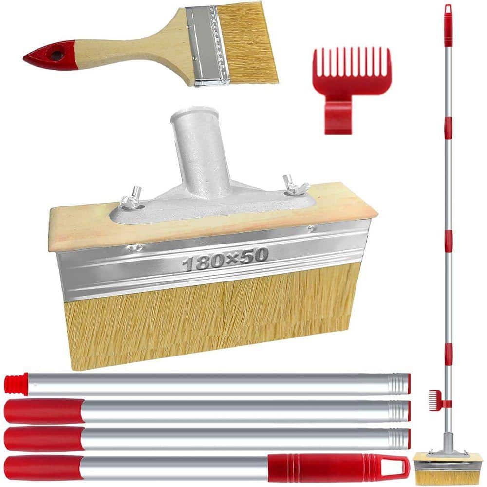 KIWDZFU 7 in. Deck Stain Brush with 60-Extension Pole Applicator for Painting Wood Decks, Masonry, Fence, Wall, Furniture