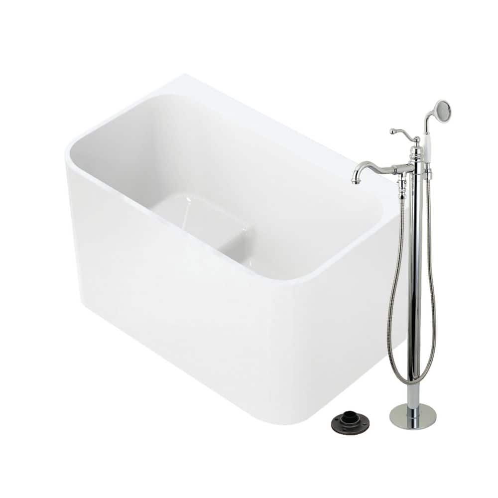 Kingston Brass Aqua Eden 47.3 in. x 27.6 in. Acrylic Flatbottom Soaking Freestanding Bathtub in Glossy White/Polished Chrome (1)