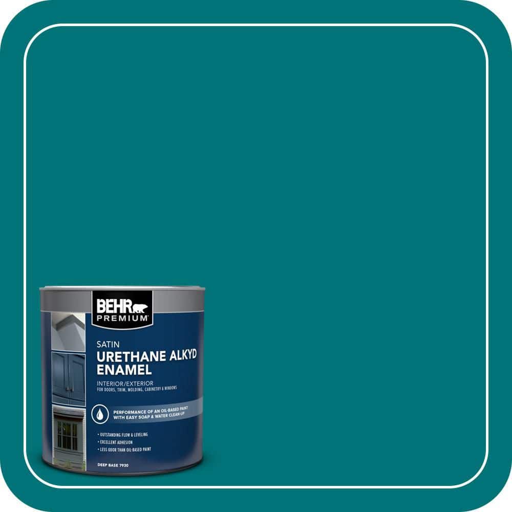 BEHR PREMIUM 1 qt. #T15-03 Essential Teal Satin Enamel Urethane Alkyd Interior/Exterior Paint (1)