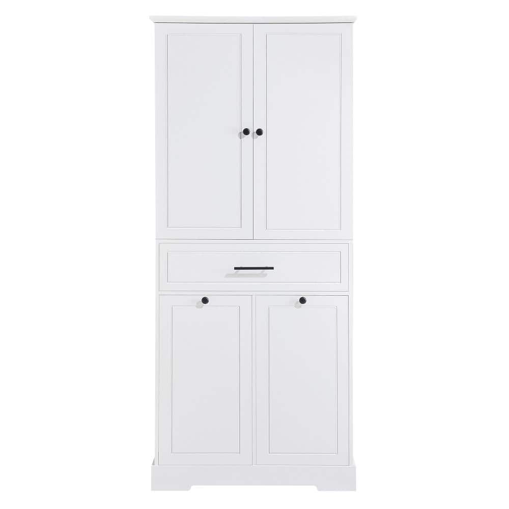 Staykiwi 31.1 in. W x 16.1 in. D x 71.7 in. H White Bathroom Storage Cabinet with Doors & Drawers and Tilt-Out Laundry Hamper (1)