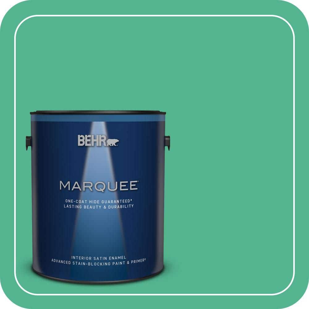 BEHR MARQUEE 1 gal. #MQ4-16 Aruba Green One-Coat Hide Satin Enamel Interior Paint & Primer