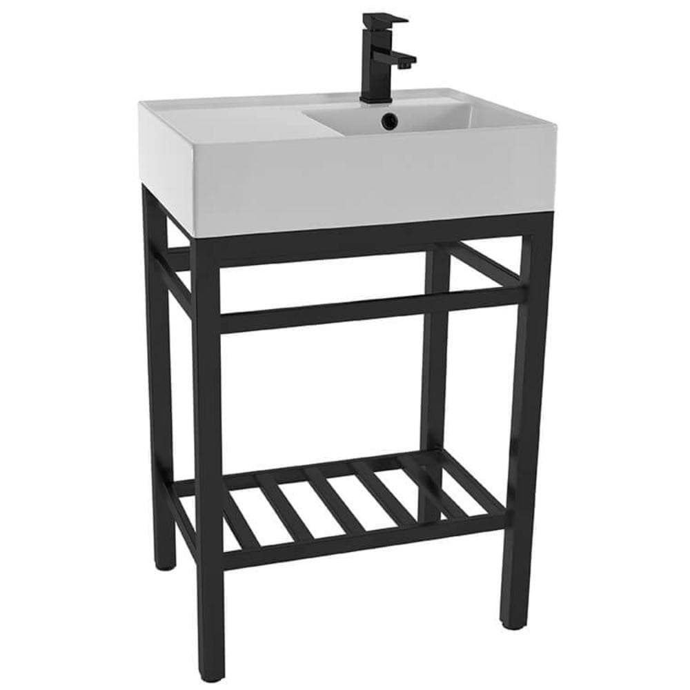 Nameeks Theorem 2 Ceramic White Console Sink and Leg Combo in Matte Black (3)