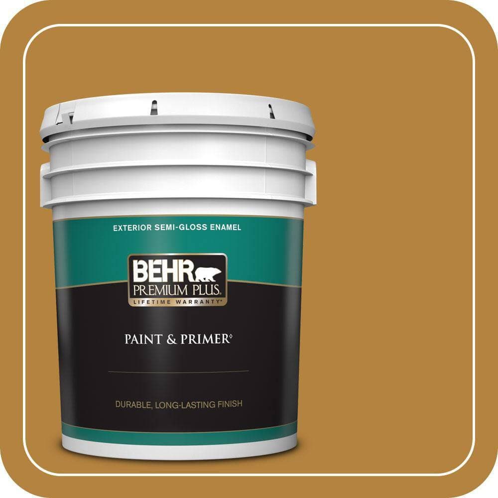 BEHR PREMIUM PLUS 5 gal. #S-H-330 Honeysuckle Blast Semi-Gloss Enamel Exterior Paint & Primer
