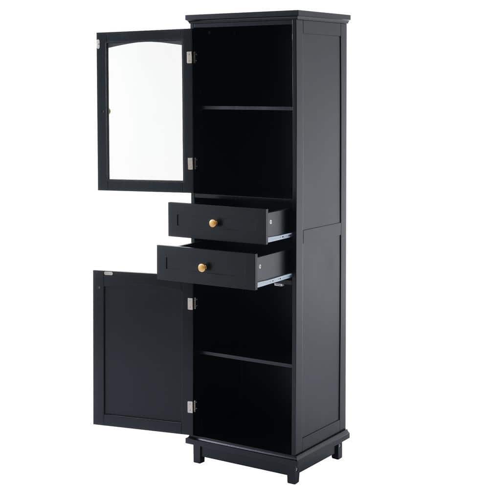 COWLOWN 17.76 in. D x 14.21 in. W x 62.99 in. H Bathroom Black Linen Cabinet (1)