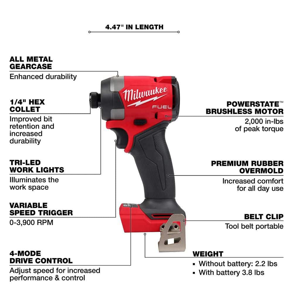 Milwaukee M18 FUEL 18V Lithium-Ion Brushless Cordless 1/4 in. Hex Impact Driver (Tool-Only) (4)
