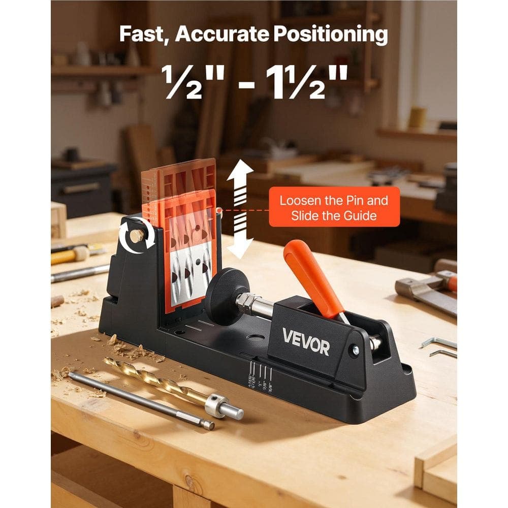 VEVOR Pocket Hole Jig Kit, 1/2 in. to 1-1/2 in. Adjustable, Lightweight Jig Pocket Hole System with Dust Collection Adapter (2)
