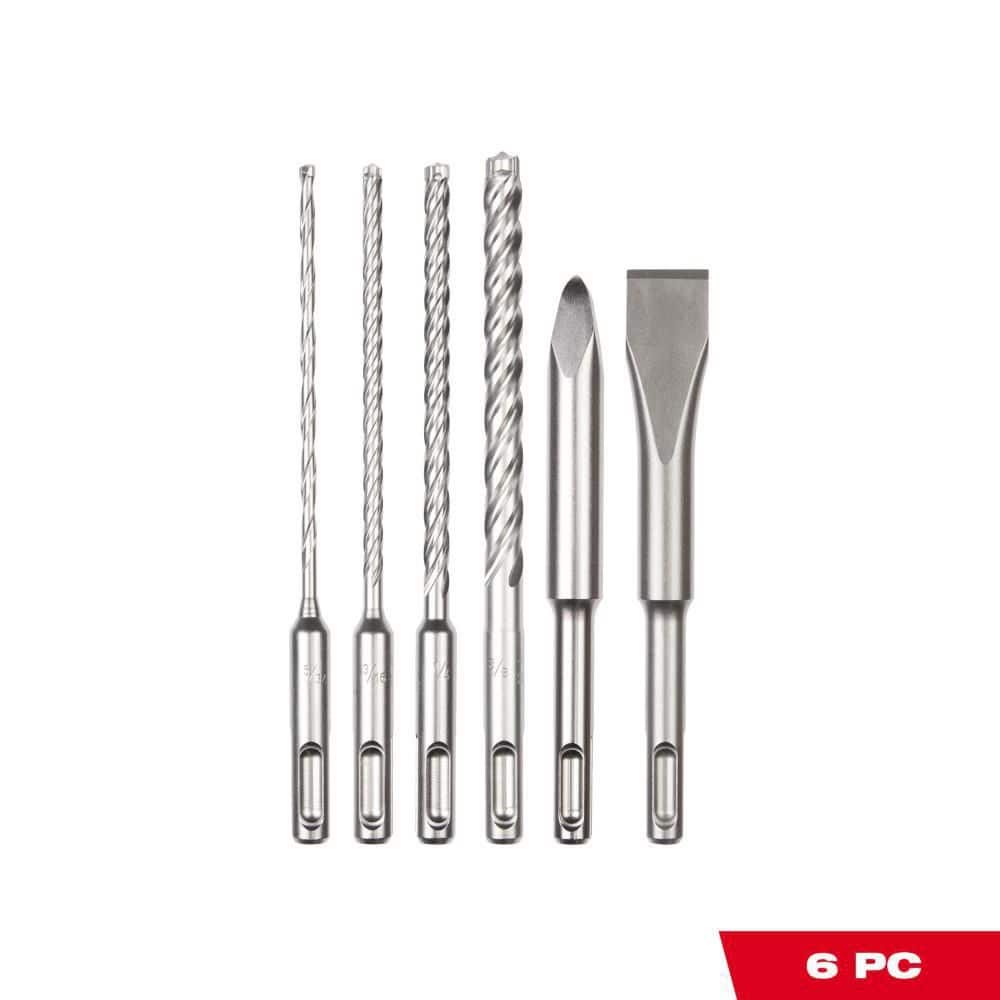 Milwaukee 4-Cutter SDS-Plus Carbide Drill Bits with Flat and Bull Point Chisel (6-Piece) (1)