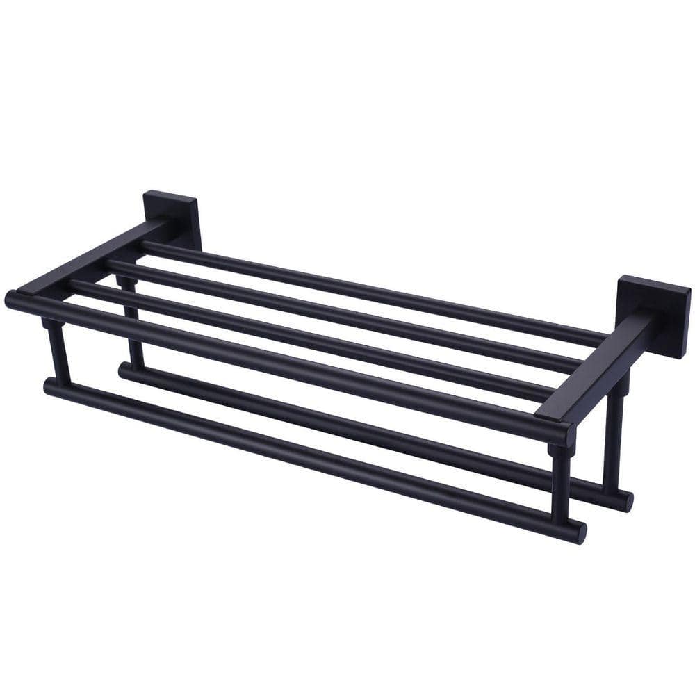 VEVETTA 20 in. Wall Mounted Stainless Steel Double Towel Rack, Towel Bar in Matte Black (1)