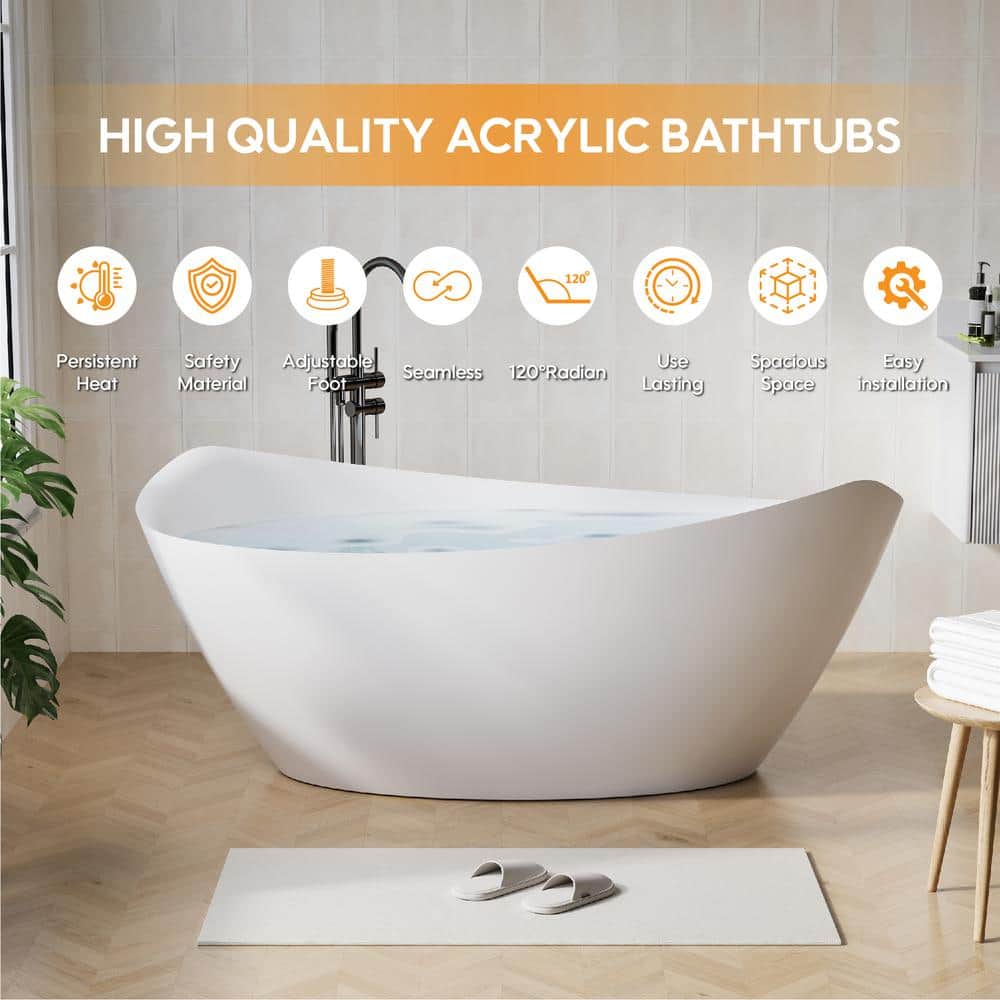 ANGELES HOME 70 in. x 35 in. Acrylic Flatbottom Freestanding Soaking Bathtub in Glossy White with White Pop-Up Drain and Overflow (3)