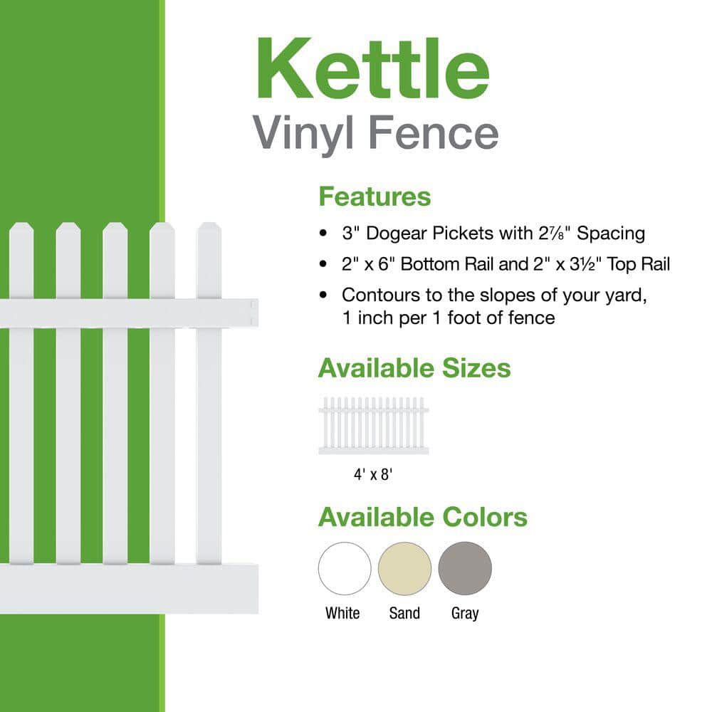 Barrette Outdoor Living Kettle Straight 4 ft. H x 8 ft. W White Vinyl Fence Panel (Unassembled) (3)