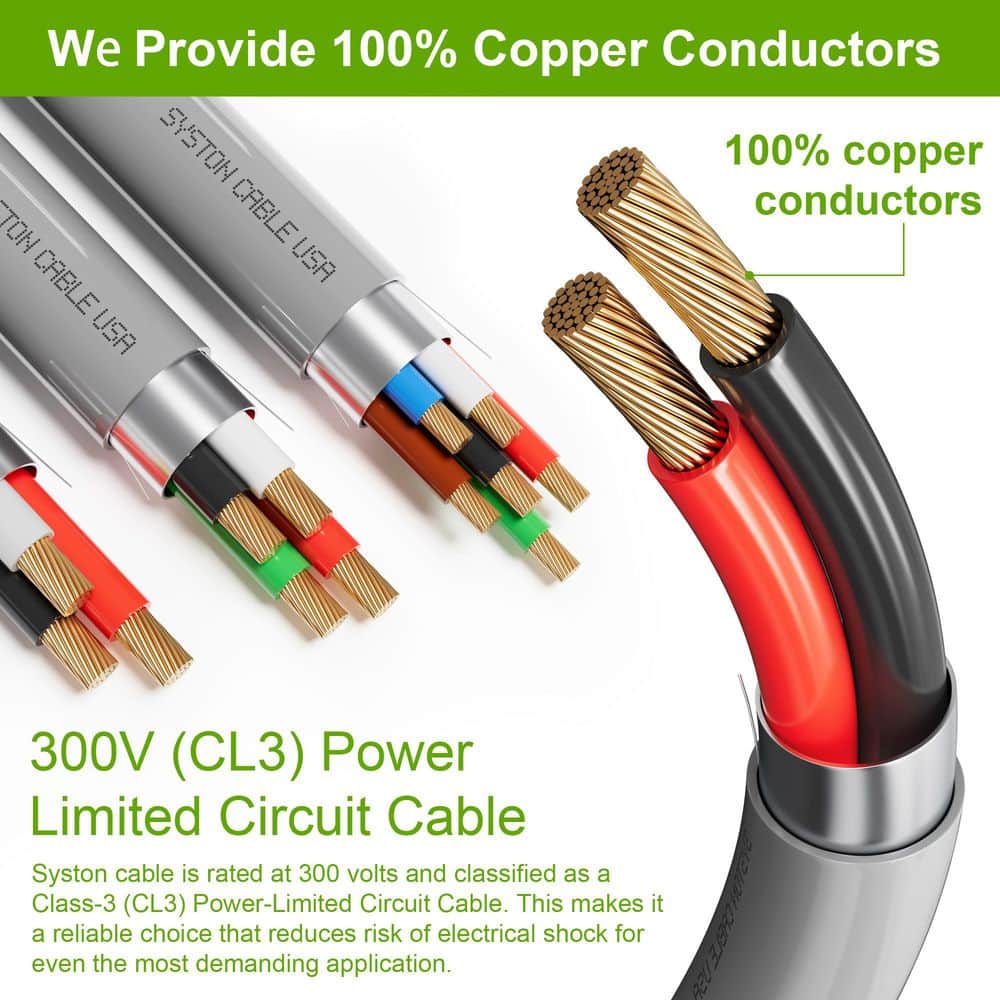Syston Cable Technology 50 ft. 18/2 Gray Shielded Stranded Bare Copper CL3R-Riser Rated Low Voltage Security/Alarm/Control Wire Indoor/Outdoor (2)