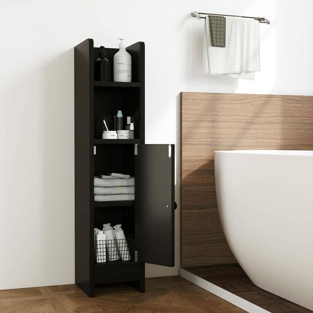 HONGGE Bathroom Slim Corner Cabinet 8 x 7 x 31.5 in. with Door 2 Open Shelves and Adjustable Shelf (3)