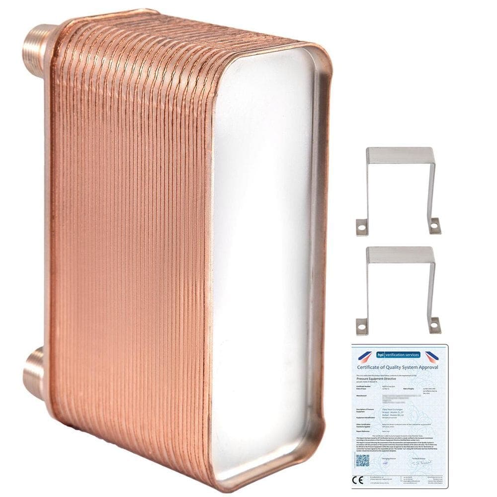SKYSHALO Heat Exchanger 3 in. x 7.5 in. 40 Plates Brazed Plate Heat Exchanger 316L 3/4 in.MPT Heat Exchanger Chiller for Heating (1)