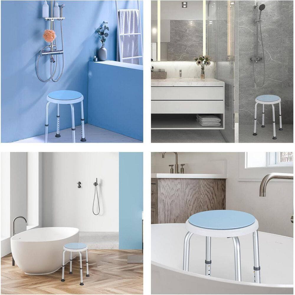 Anqtovp Swivel Series 17 in. W Adjustable Height, Tool-Free Assembly, Stainless Steel Swivel Shower Stool in White (2)