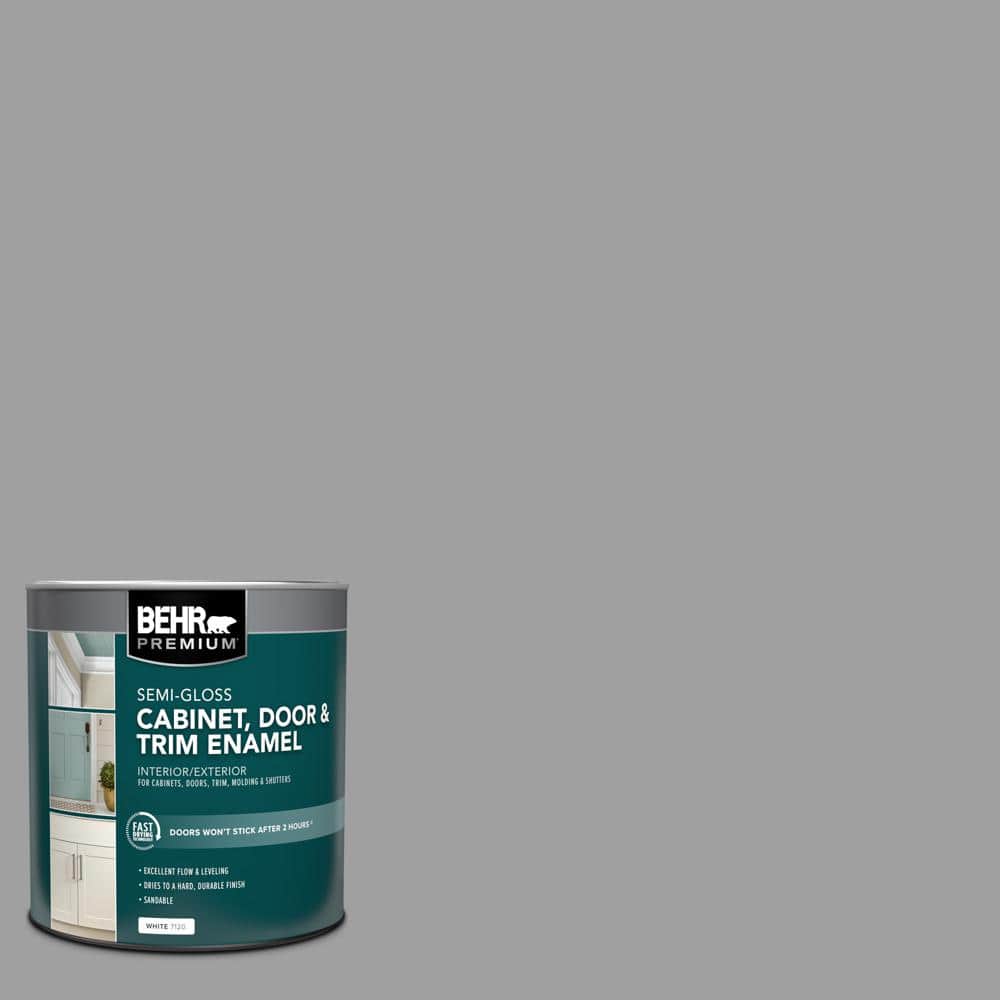 BEHR PREMIUM 1 qt. #PPU26-06 Elemental Gray Semi-Gloss Enamel Interior/Exterior Cabinet, Door & Trim Paint (1)