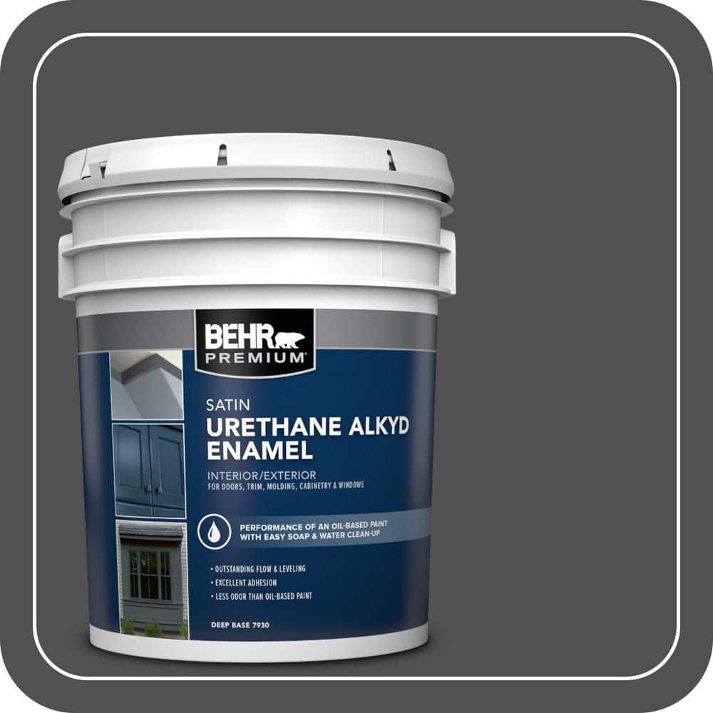 BEHR PREMIUM 5 gal. #N460-7 Space Black Urethane Alkyd Satin Enamel Interior/Exterior Paint
