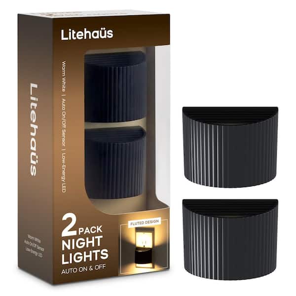 Unbranded Black Ribbed Deco Plug-In Warm White LED Night Light 2-Pack
